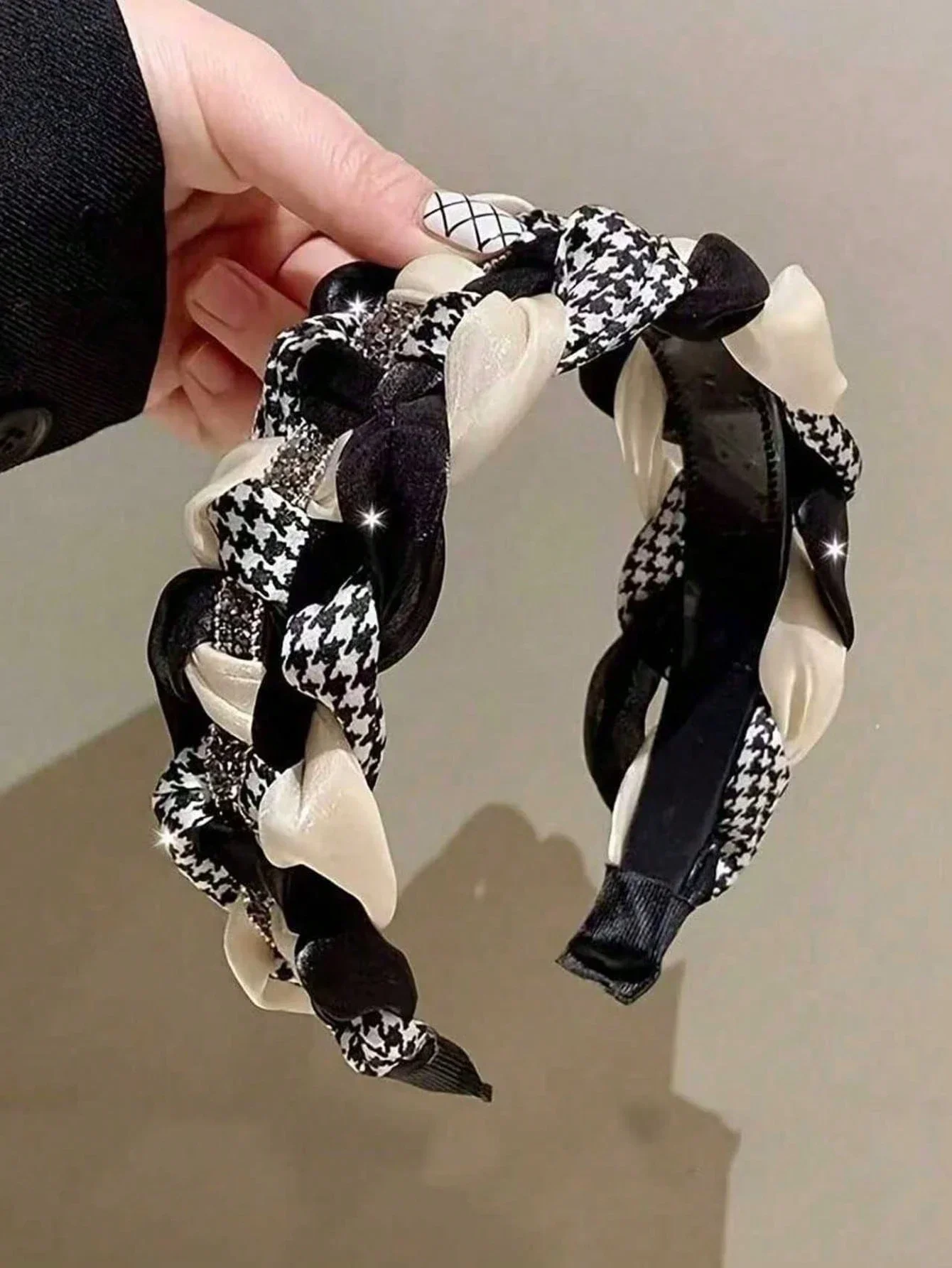 

Elegant Houndstooth And Solid Color Headbands For Women Hair Accessories