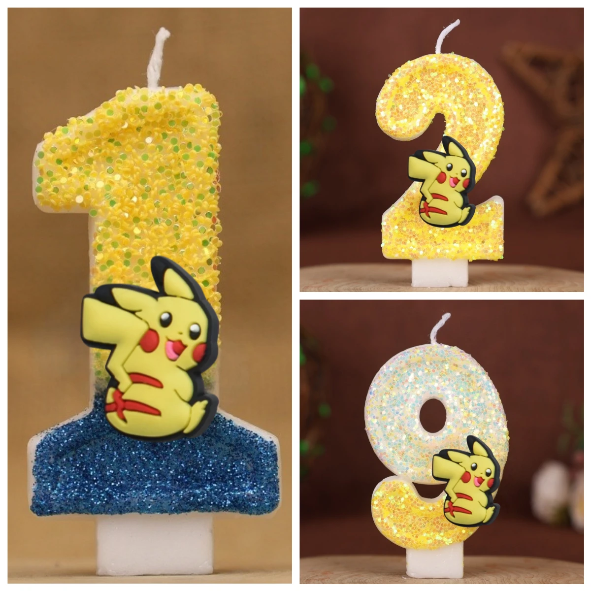 Bougie numérique monstre Pokemon, décoration de gâteau d'anniversaire pour enfants, fournitures de figurines de dessin animé, accessoires de fête, cadeaux de noël