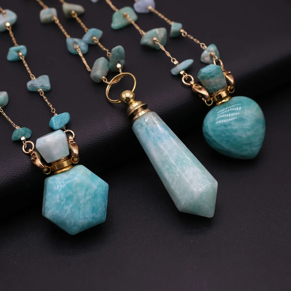 Natural Stone Amazonite Perfume Bottle Pendant Charms Necklace Gravel Chain DIY Jewelry Material Necklace Accessories