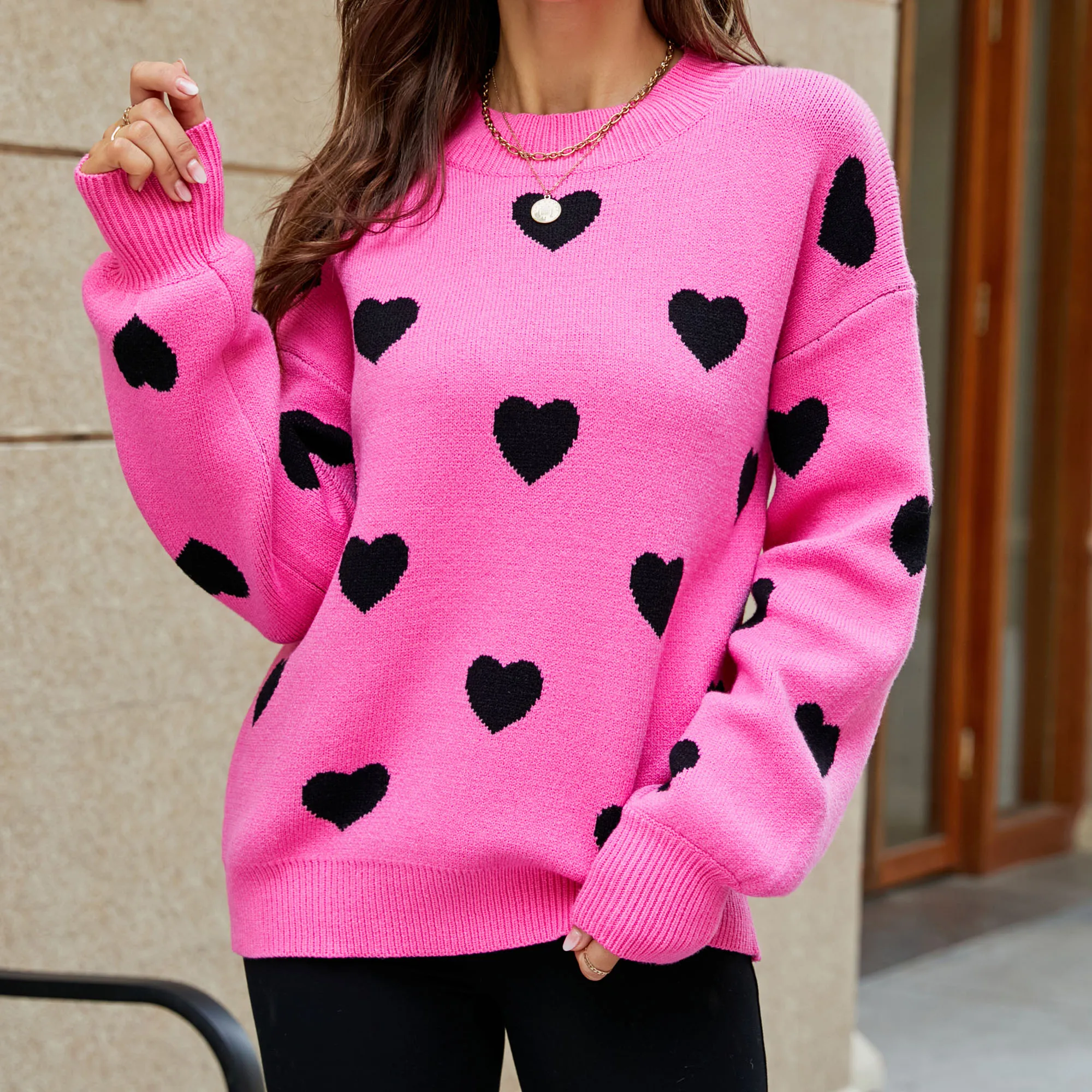 

TAGKOMA Love Sweater Women'S Spring Summer Long Sleeve Round Neck Loose Pullover Sweater