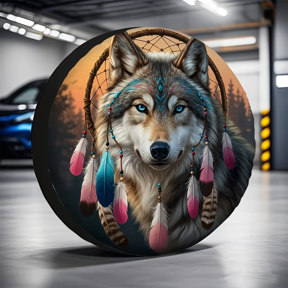 

Чехол для запасного колеса Wolf Dreamcatcher из прочного полиэстера, сумка для хранения, защитный чехол для путешествий