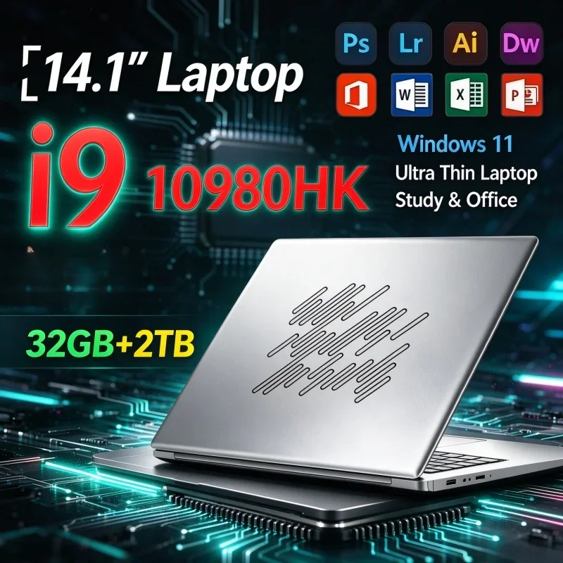 14.1" Inch Windows11 Laptop Notebook Intel Core I9-10980HK 32GB RAM 1TB/2TB SSD Slim Portable PC For Daily Home Office Computing