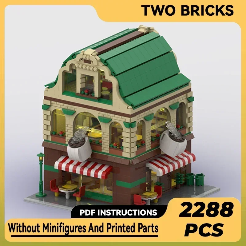 City Street View Model Moc Building Bricks Corner Coffee Shop Technology Modular Blocks Gifts Christmas Toys DIY Sets Assembly