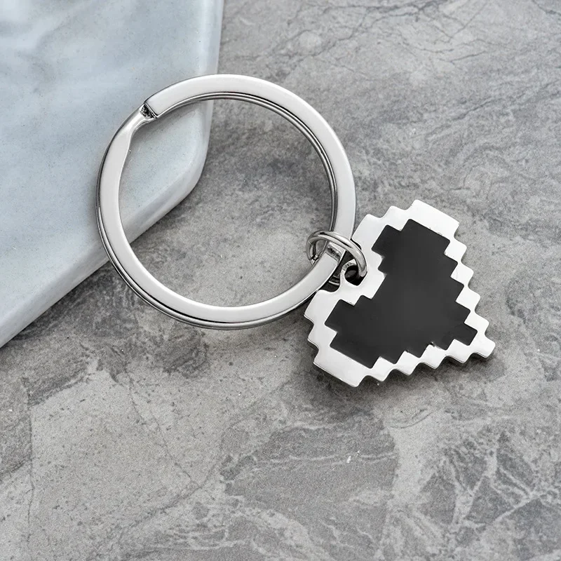 Creative Pixel Style Heart Keychains Smooth Stainless Steel Cartoon Heart-shape Ornament Fashionable Keychain