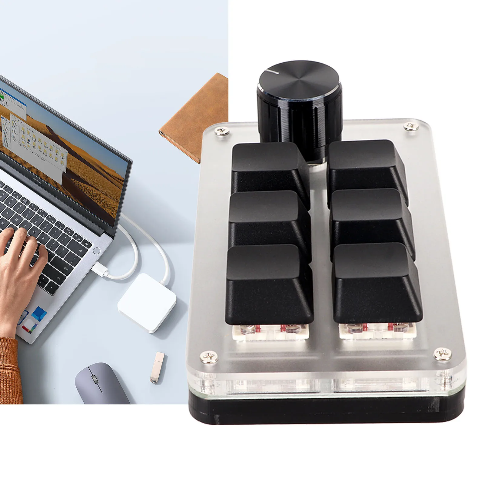 ZK30 Red Switch Macro Keyboard Plug and Play Ergonomic Customized Knobs USB Mini Keypad for Desktop PC 6 Keys 1 Knob