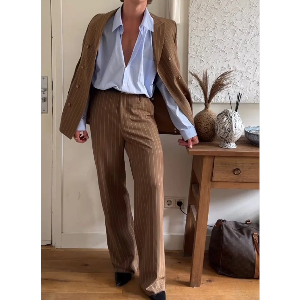 

Men's Suit Striped Two-piece Set Fashionable Slim Double-breasted Casual and Comfortable Men's Suit Business Workwear Costume