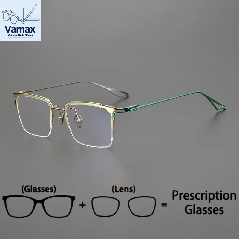 

Square Semi-Rimless Pure Titanium Optical Glasses For Men Business Office Prescription Glasses Anti Fatigue Myopia Eyewear