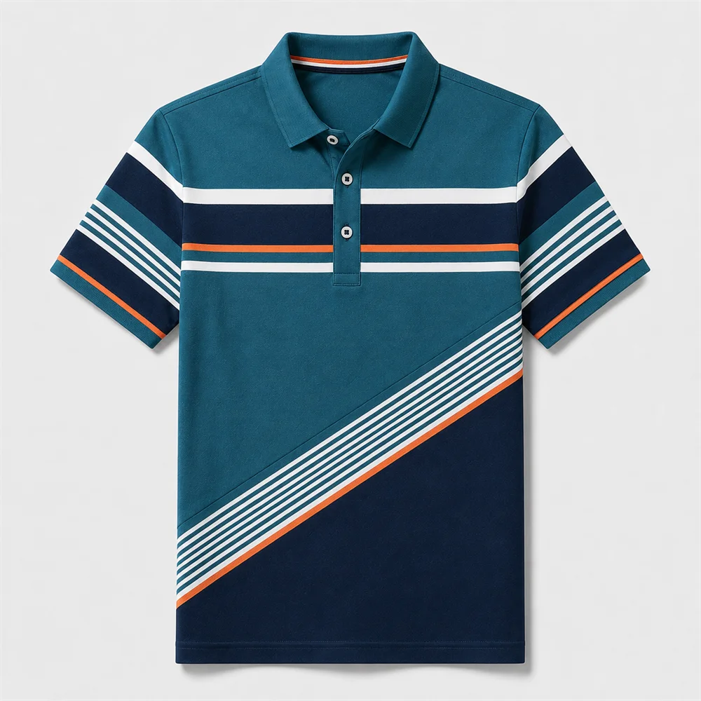Men Color Block Striped Polo Shirt Short Sleeve Lapel Button Up Summer Business Daily Casual Golf Shirts Outdoor Wear Sports Tee