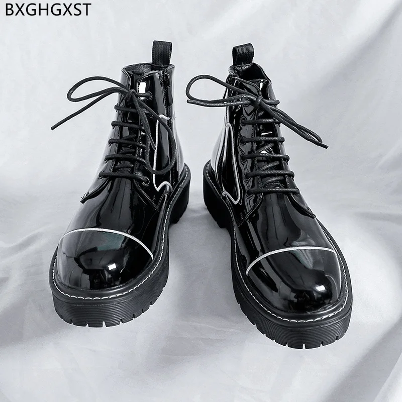 Patent Leather Boots for Men Male Motorcycle Boots Men Casual Shoes Stivali Black Boots Man White Platform Shoes for Man 2024