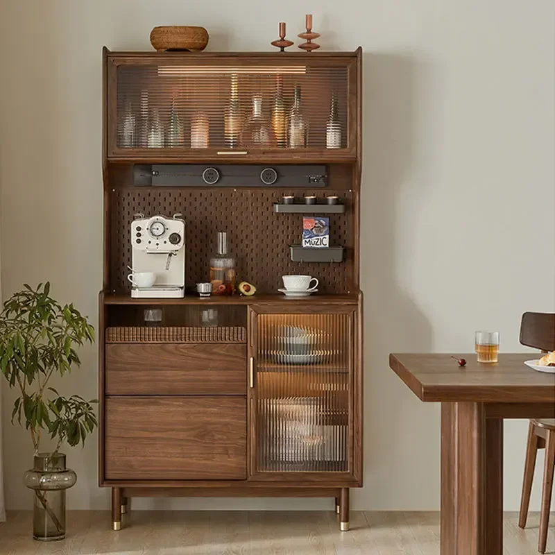 Nordic black walnut side cabinet small fresh simple light luxury retro wine cabinet Japanese wall locker multi-function