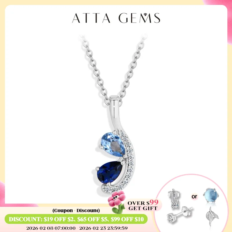 

ATTAGEMS Double Teardrop Synthetic Sapphire Necklace for Women 925 Silver 4*6mm Pear Cut Pendant Elegant luxury Jewelry of party