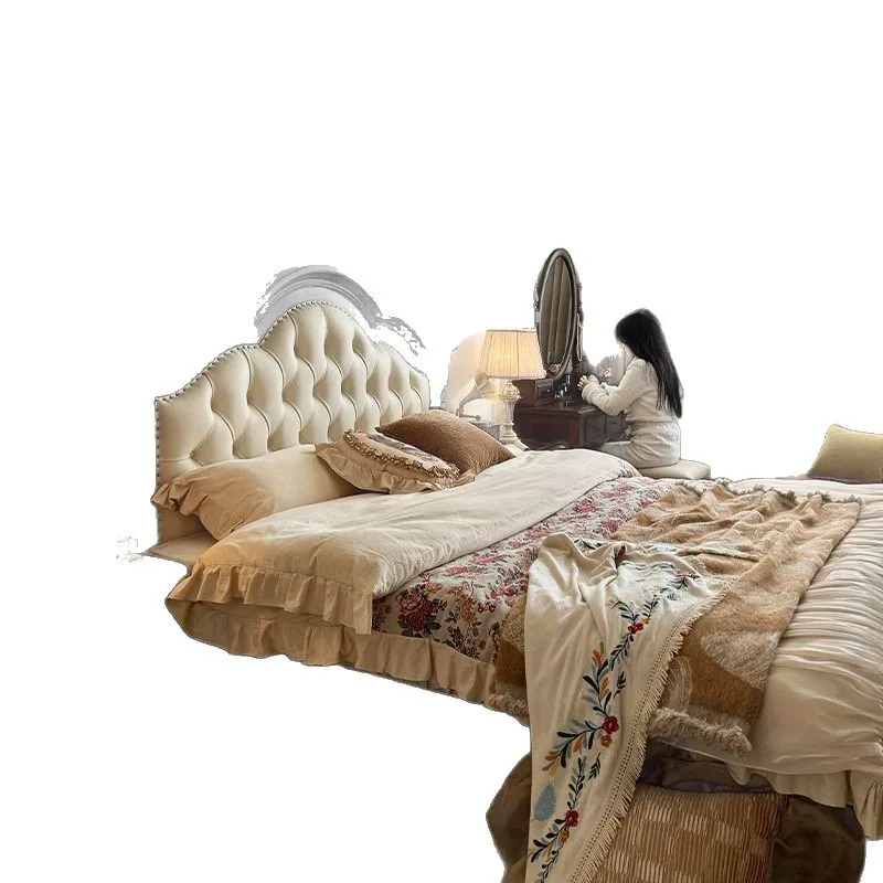 French retro solid wood bed, walnut master bedroom home modern simple bed