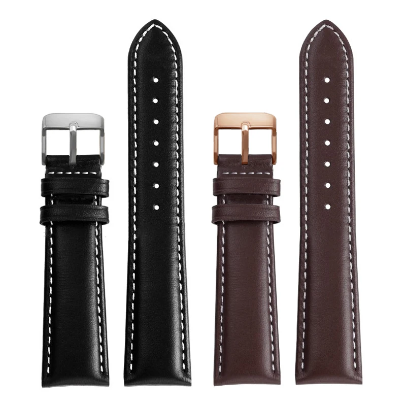 جلد العجل حزام الساعات مادة لينة حزام (استيك) ساعة شريط للرسغ 18 مللي متر 19 مللي متر 20 مللي متر 21 مللي متر 22 مللي متر 24 مللي متر مع مشبك الفولاذ المقاوم للصدأ