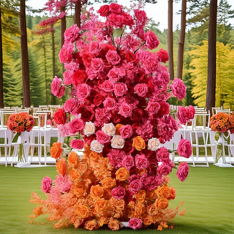 

Artificial Orange Rose Wedding Background Flower Outdoor Stage Exhibition Hall Decoration Window Display Flower Rows