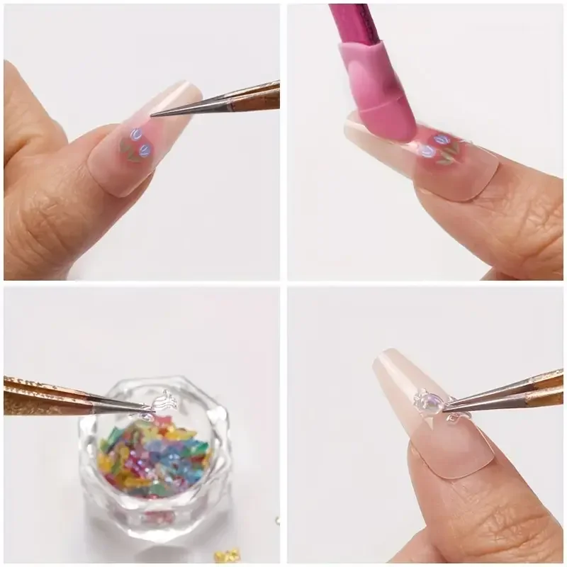 2pcs Silicone Nail Art Tweezers Set with Dual-End Design for Easy Application of Stickers, Rhinestones & Eyelash Extensions