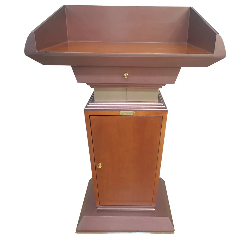 Hotel Podium Speak Stage Rostra Lectern Desk Champagne Gold Stainless Steel with Wood Platform