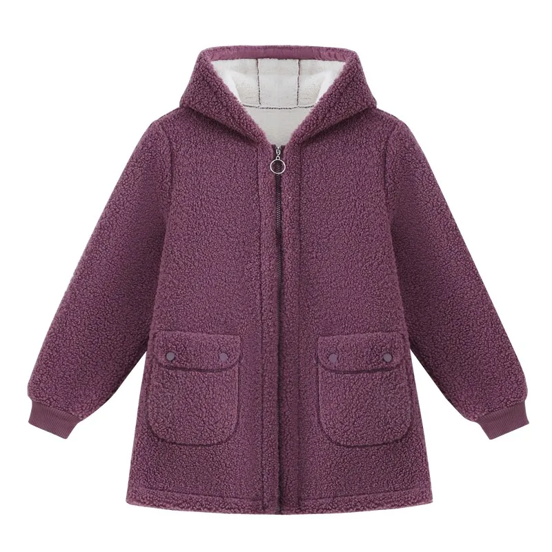 Manteau en laine d'agneau pour femme d'âge moyen, veste à capuche en coton peluche, vêtements d'extérieur chauds pour femme, sourire polaire, grande taille, hiver