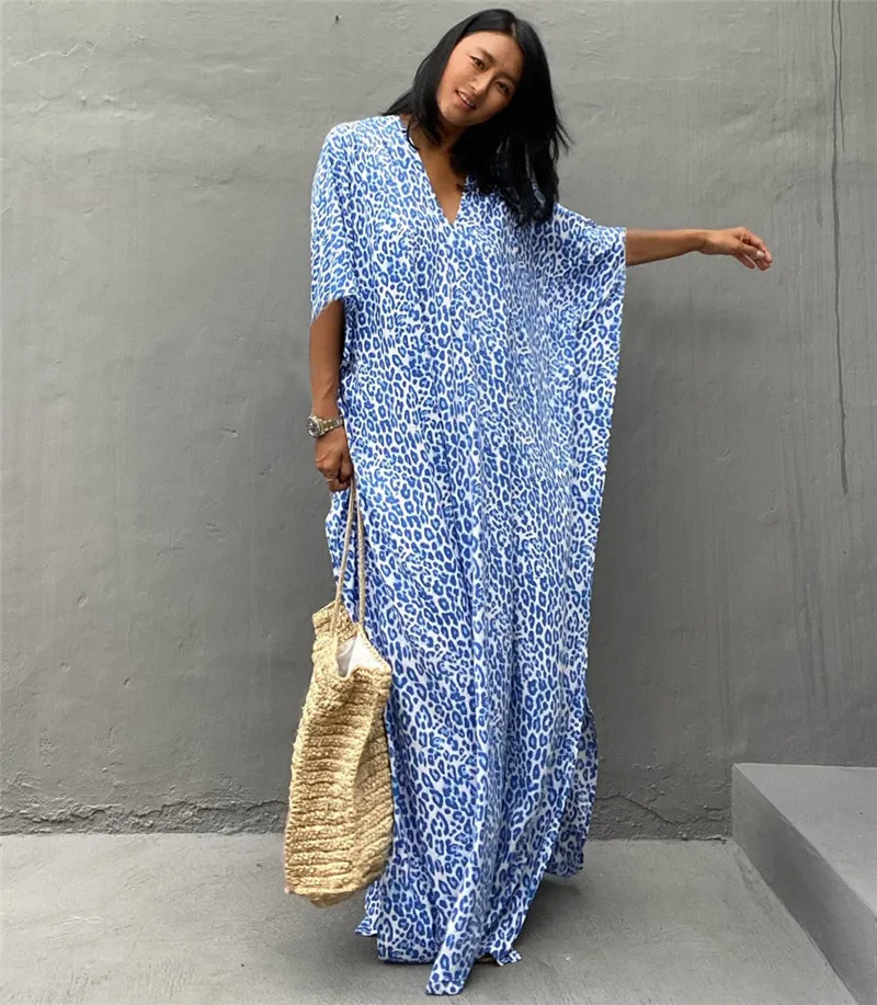 Leppard بوهو طباعة شاطئ فستان بيكيني التستر الستر ل سارنغ للشاطئ رداء دي بلاج فضفاض بيكيني التستر Vestido De Playa