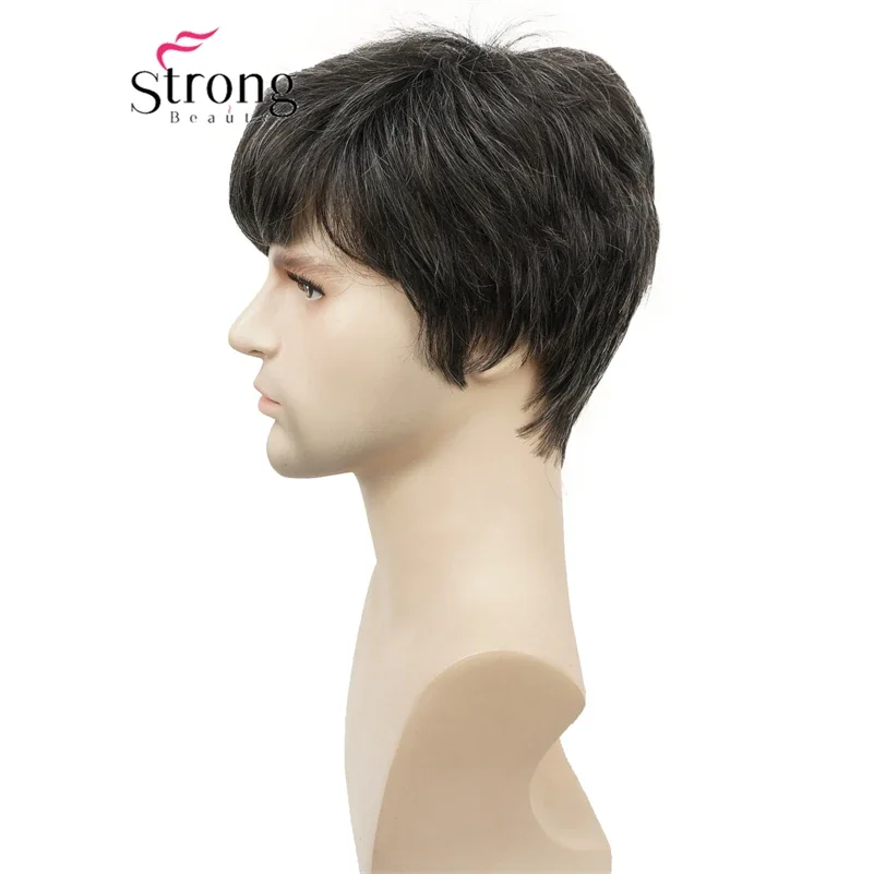 Strongbeauty Wig for Men short Black mix Grey Hair Wig Synthetic Daily Natural Cosplay Party Full Wigs