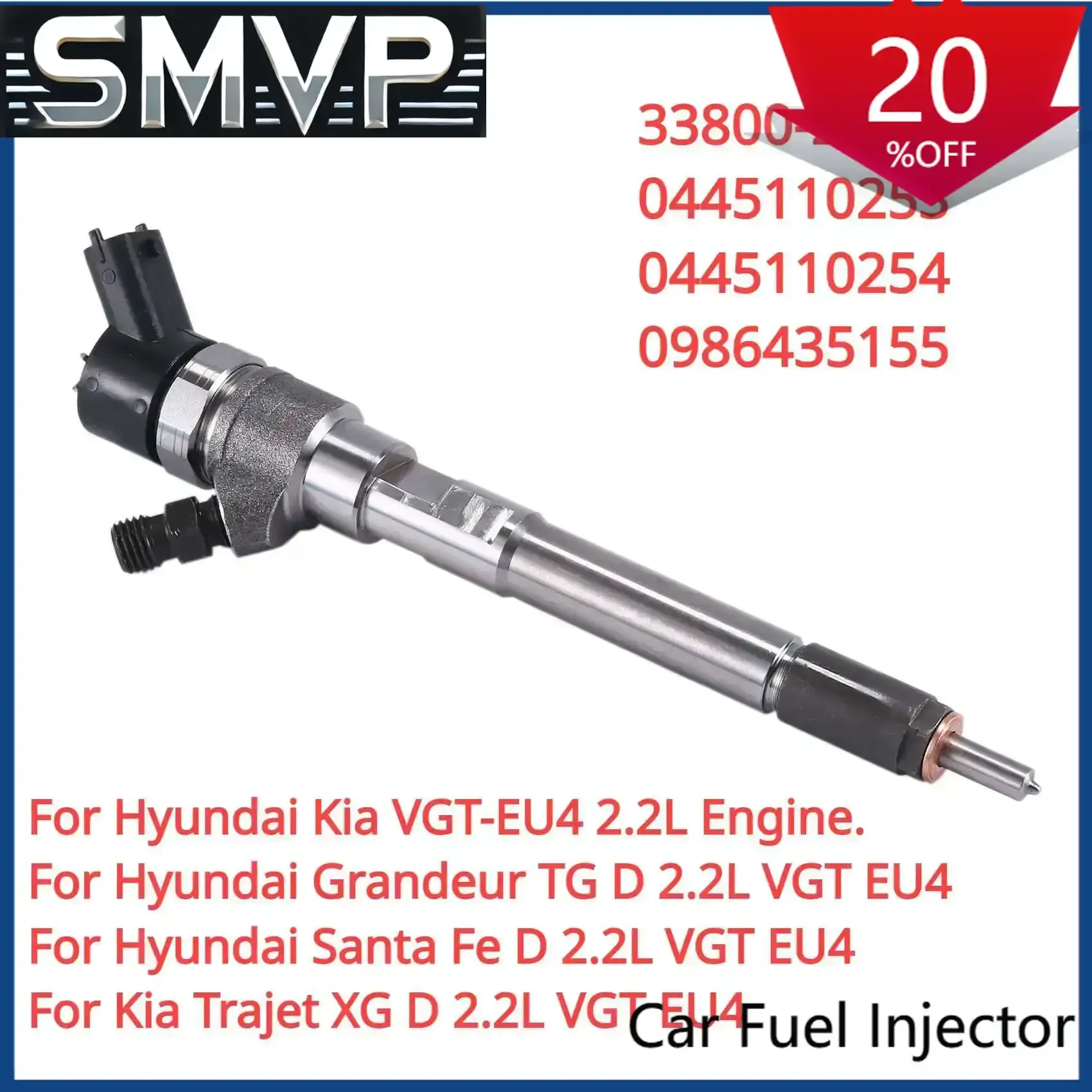 

Suitable 33800-27800 0445110253 0445110254 New CRDI Diesel Fuel Injector For Hyundai Santa Fe KIA VGT EU4 2.2L Engine.