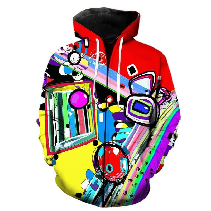 New men's 3d printed art graffiti hoodie color abstract pattern zipper hoodie casual street Harajuku long-sleeved sweatshirt