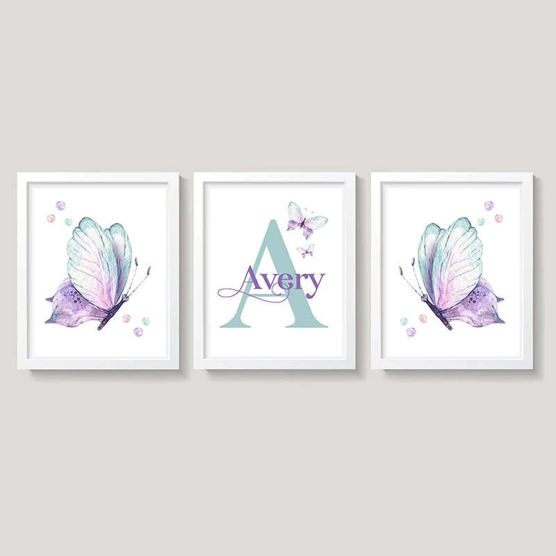 Nordic Wall Art Butterfly Customized Baby's Name Posters and Prints Canvas Paintings for Kawaii Baby Room Decor Bedroom Pictures