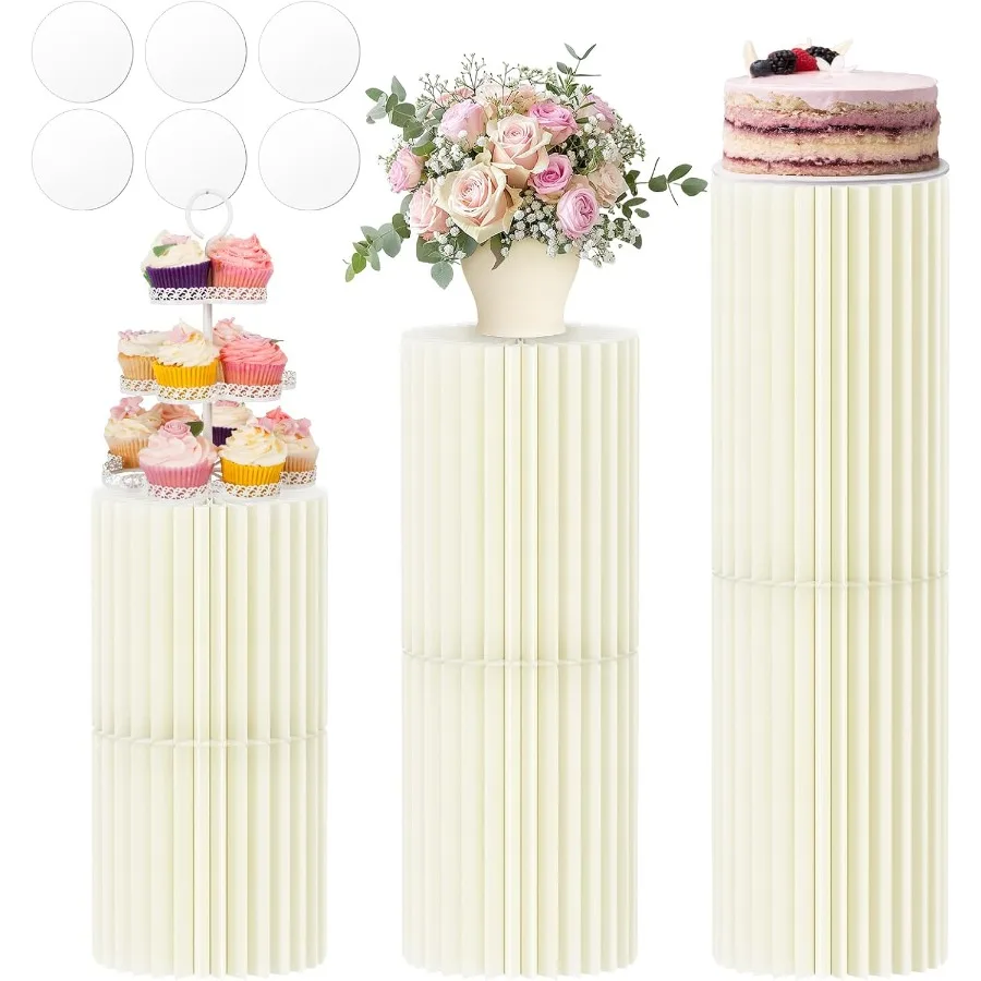 

Подставки для цилиндров для вечеринки, 6 шт., бумажная подставка для цилиндров с акриловым диском, складные круглые стойки, подставка для торта