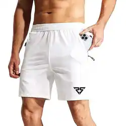 Men's shorts casual inner zipper zipper pocket elastic belt shorts cotton spandex shorts white