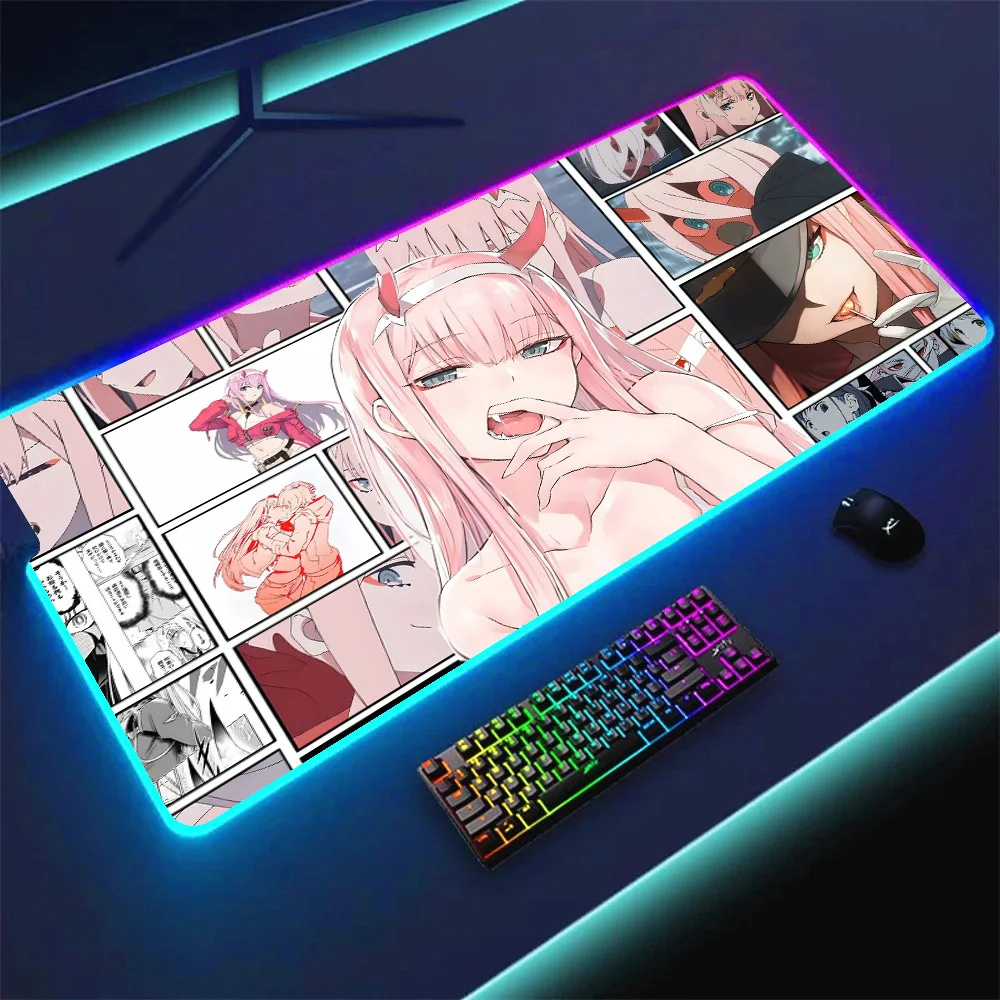 Imagem -03 - Rgb Led Mouse Pad para Gamer Mousepad Grande Anime Zero Two xl Tapete de Rato Querido no Franxx 02 Almofadas de Borracha 40x90 mm