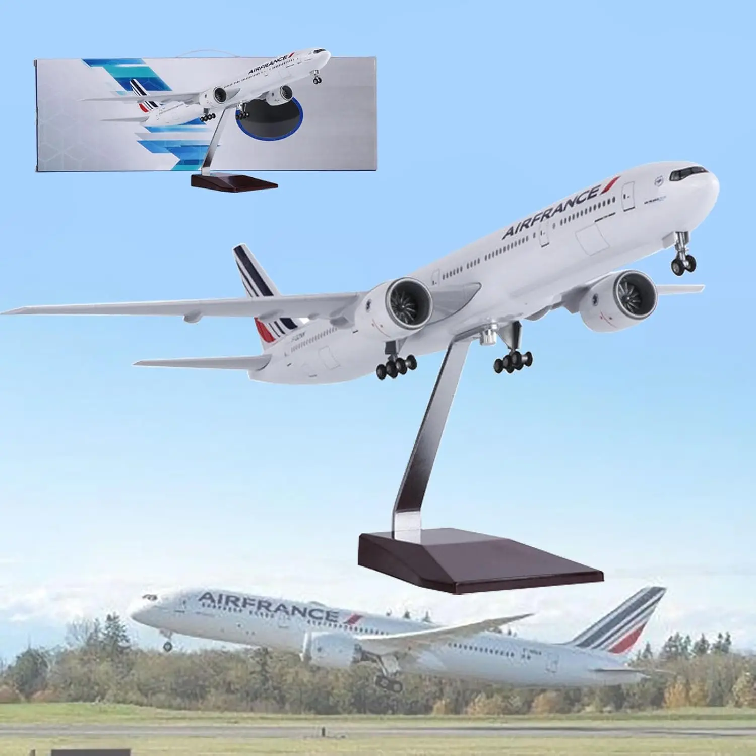 47cm Scale Airplane Model Air France B777 Resin Die-Cast Aircraft adults fun With Light And Landing Gear Wheels Collection Decor