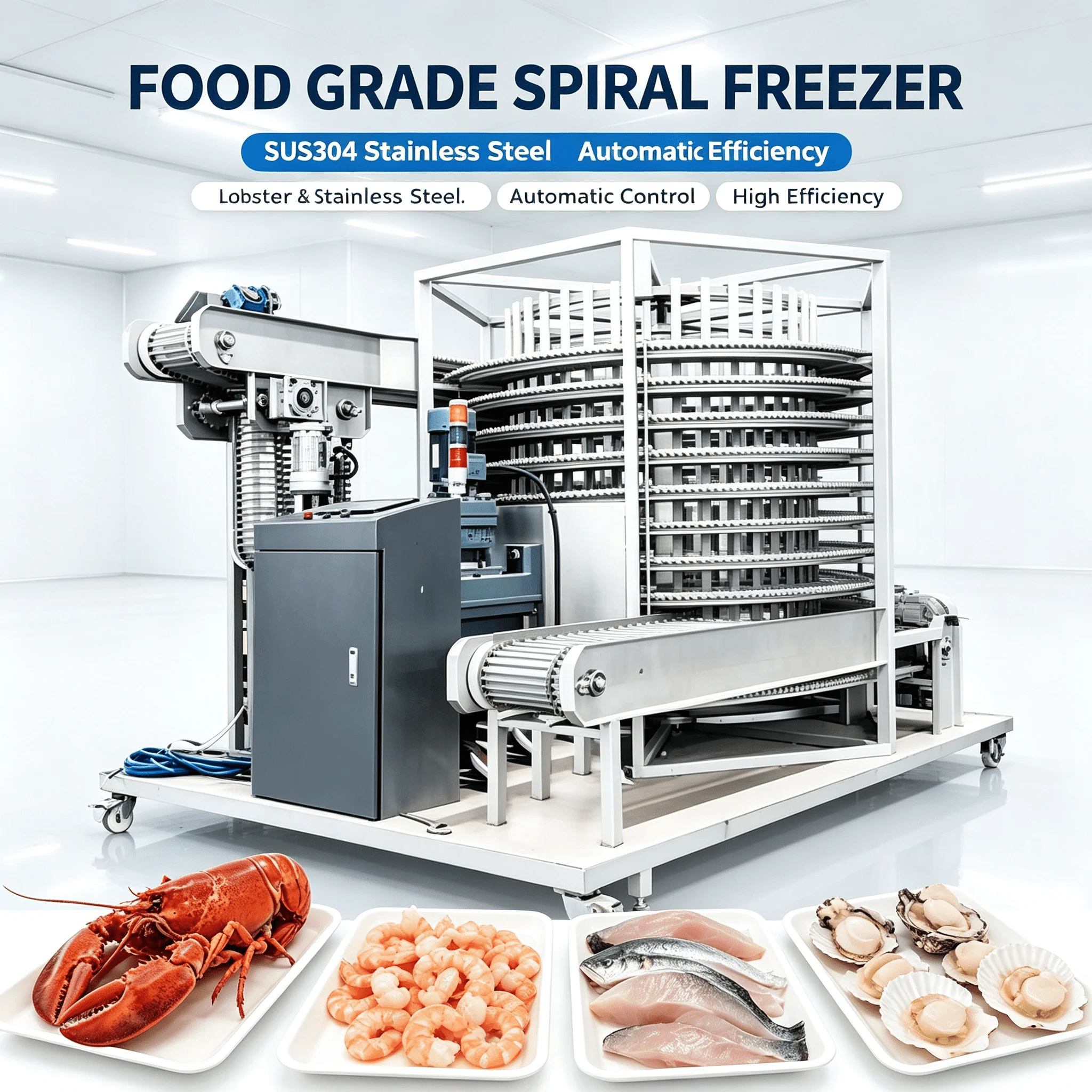 Spiral Freezer Commercial Quick Freezer IQF for Shrimp Fish Seafood Frozen Food Manufacturing Customized