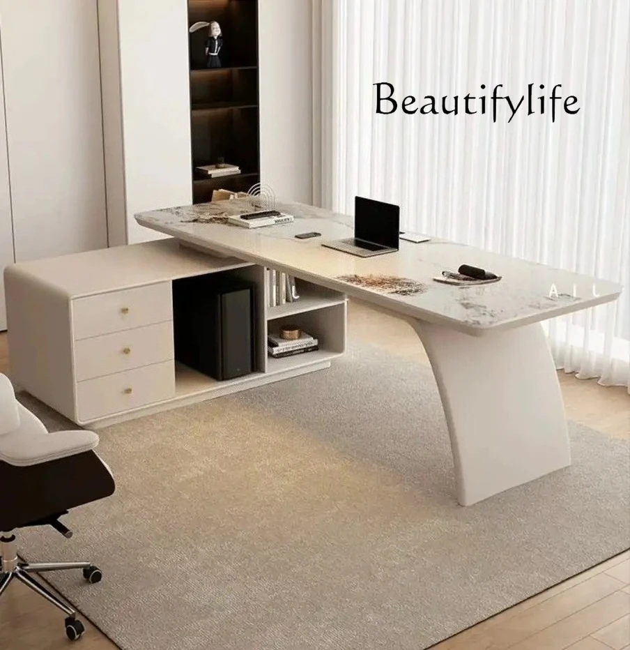 

Italian minimalist study slate corner desk, office home light luxury computer desk, fashionable and high-end