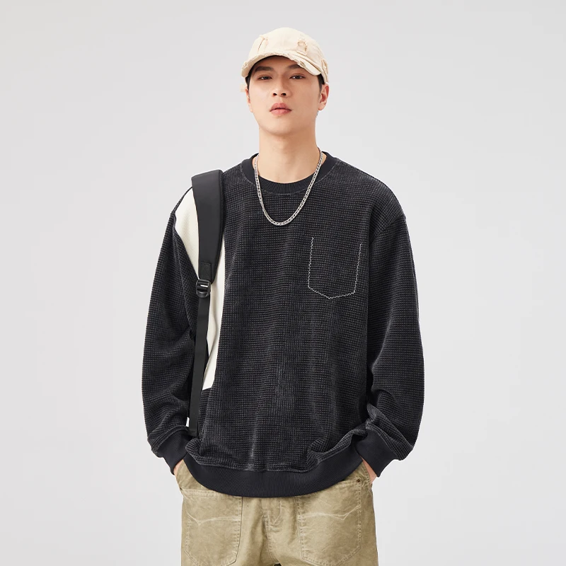 Contrast-Color Stitching Sweatshirt Men's Loose round Neck All-Matching Street Leisure 2024 New Fall Men's Clothing Clothes