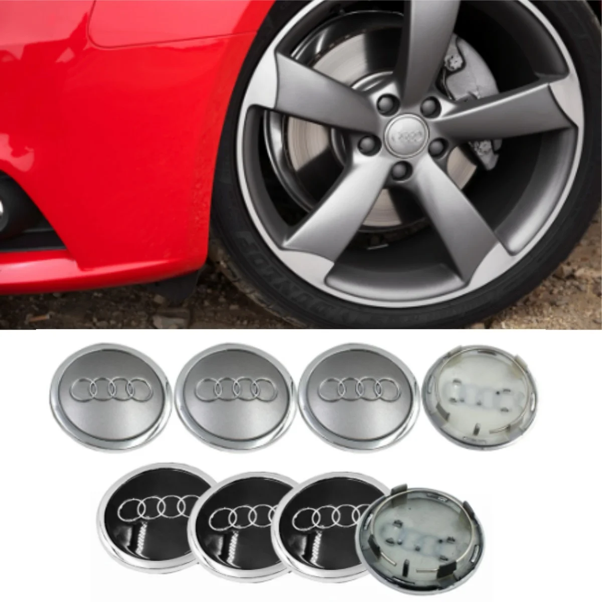 A Set of 4 69MM Wheel Center Caps Rim Hub Caps For Audi A1 A3 A4 A5 A6 A7 A8 Q3 Q5 TT R8 Waterproof Accessories