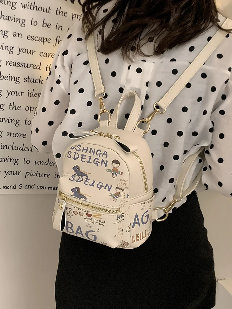 Faionable Cartoon Print Bapa 2024 delle donne New Sle Dual oulder Bag Primavera Estate Trendy Borsa a tracolla Morbido materiale PU