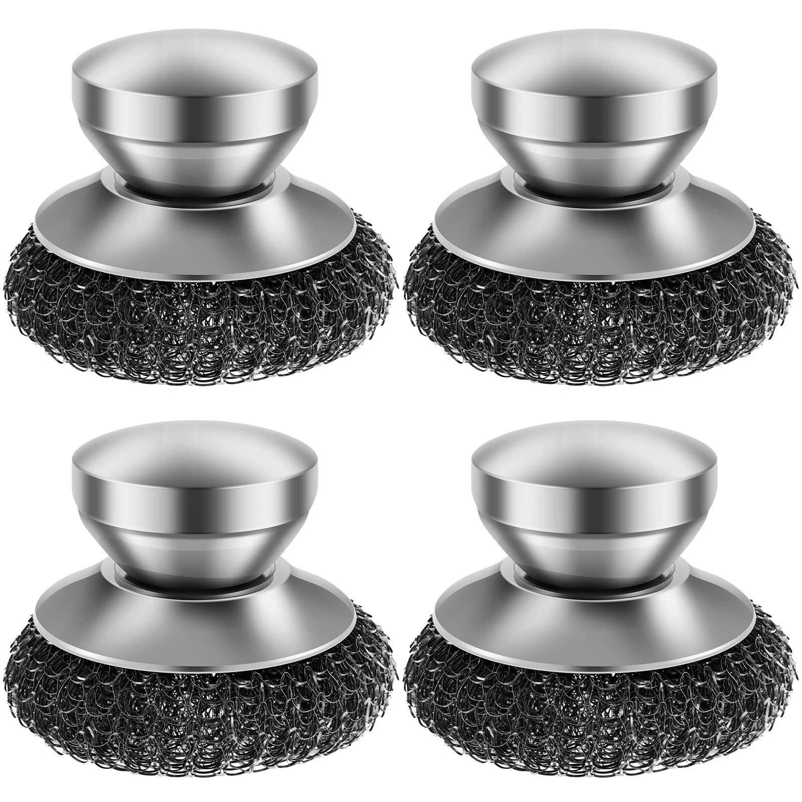 4Pcs Stainless Steel Scrubber Stainless Steel Scourer with Handle Round Pan Scourer Non Scratch Stainless Steel Sponge Premium