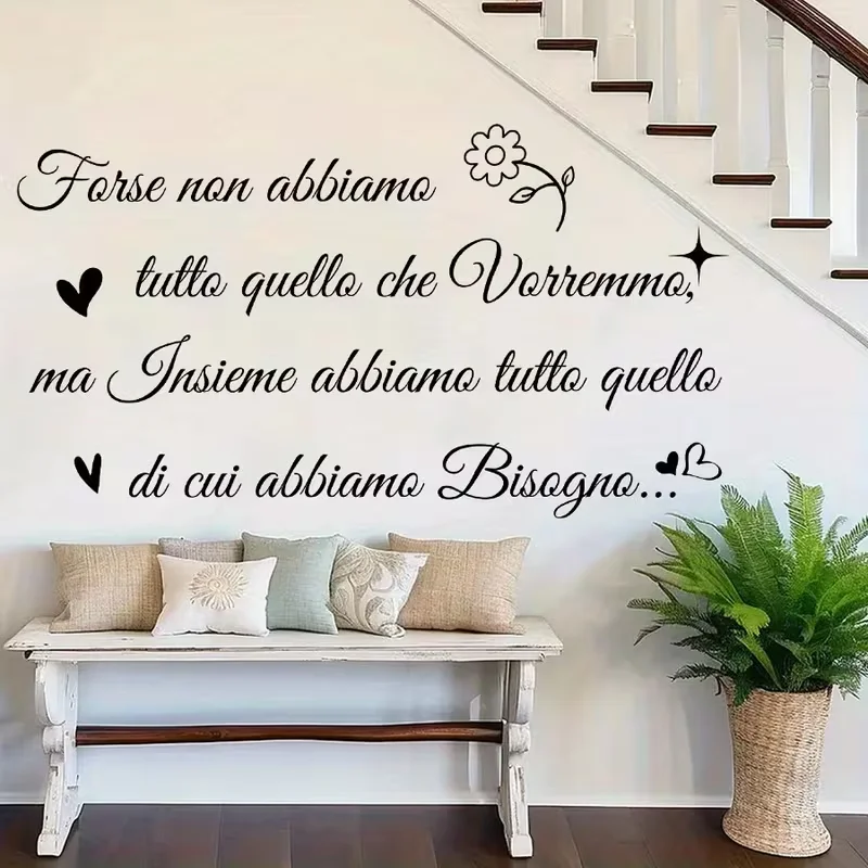 1 Stück Italienischer Inspirierender Spruch PVC-Wandaufkleber - Selbstklebend, Wasserfester Motivationsaufkleber mit Blumendesign für Zuhause und Büro