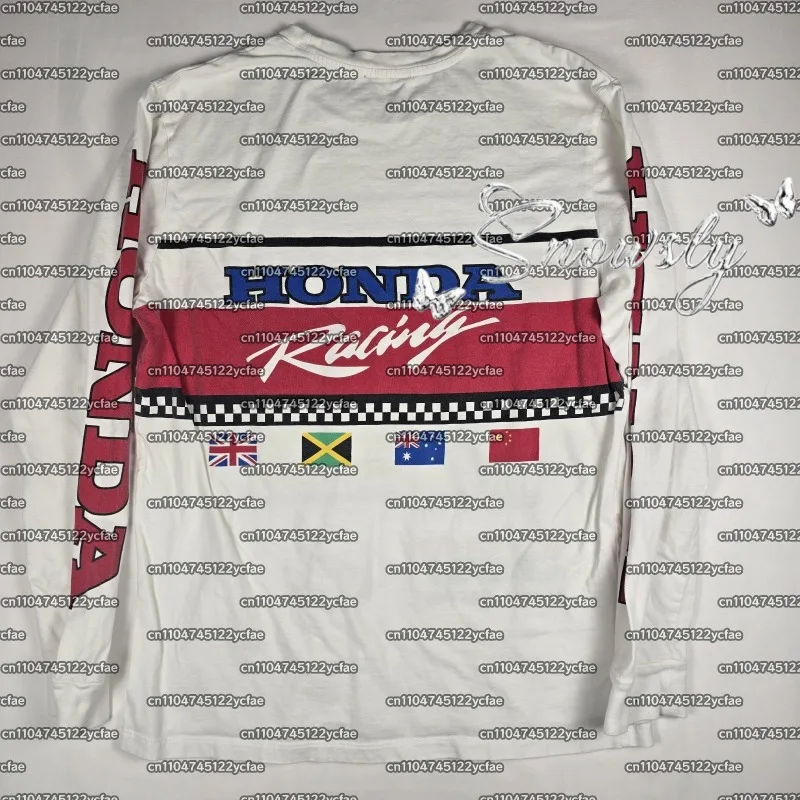 2025-26 Honda Racing T-shirt bianca a maniche lunghe Maglia da motocross per uomo Top uniforme per appassionati di corse motociclistiche traspirante