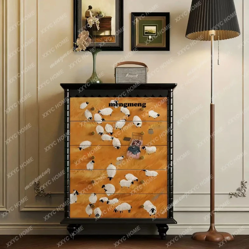 X-S Chinese classical flower and bird pattern chest cabinet living room bedroom locker solid wood   drawer cabinet HG