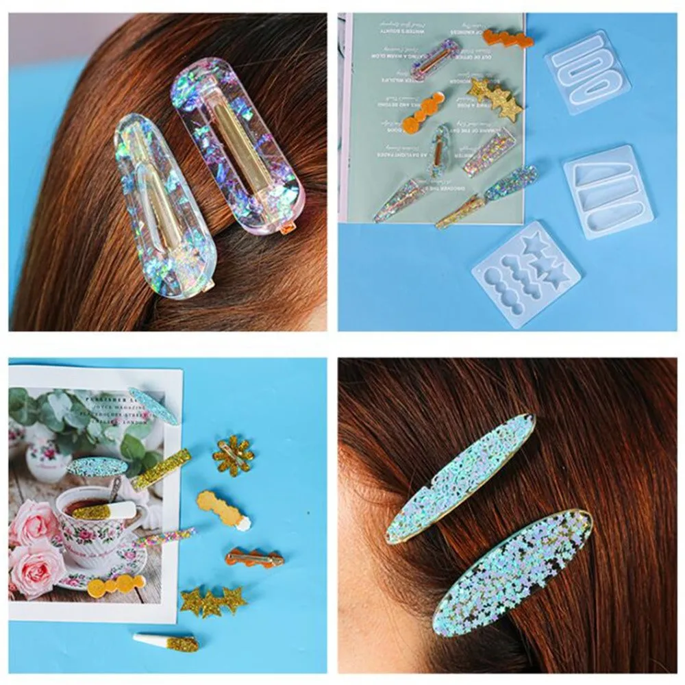 DIY Epoxy Resin Hair Clip, presilha, grampo, Silicone Mold, Handmade Pingente Acessórios, Fazer Jóias, Resina Fundição Materiais