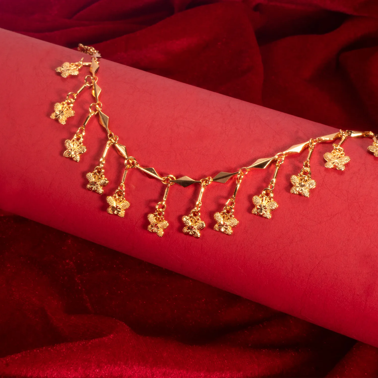 9999 Gold Flower Beaded Necklace - Non-Degrading Summer Women's High-Class Flowing Flower Design Necklace