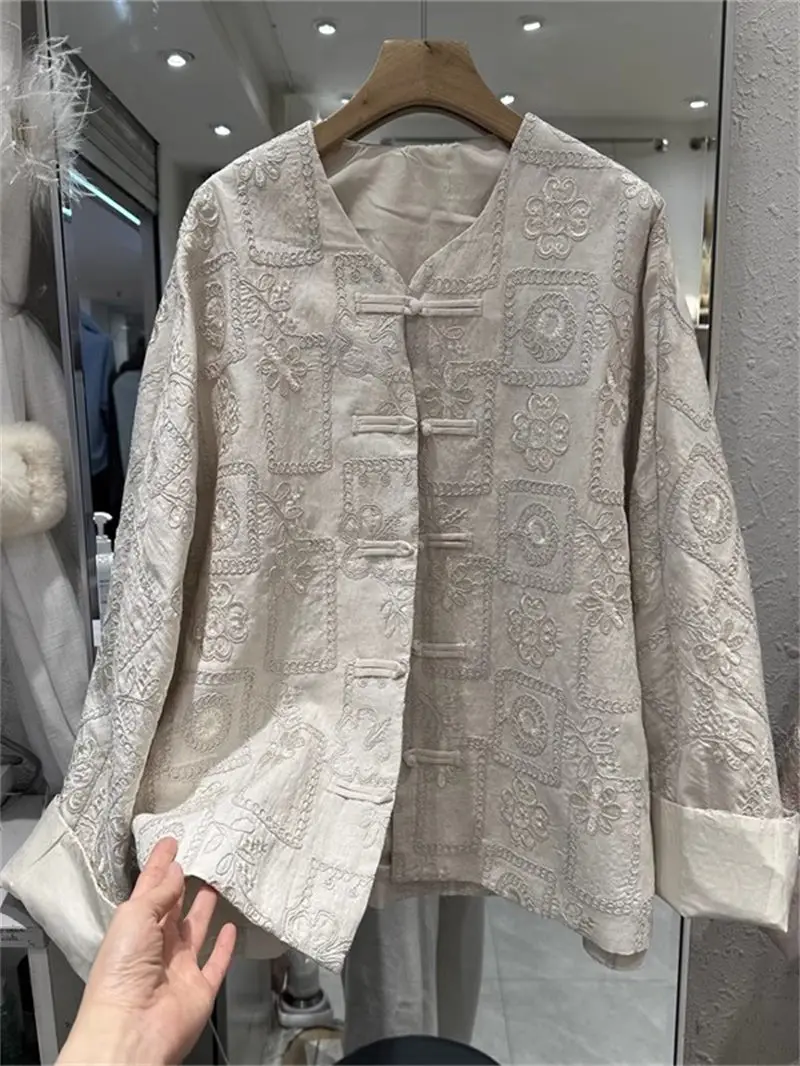 Frühlings-Kurzjacke für Damen im chinesischen Stil |   Modisches Jacquard-Stickerei- und Schnallendesign |   2025 Neuankömmling Elegantes Top G900