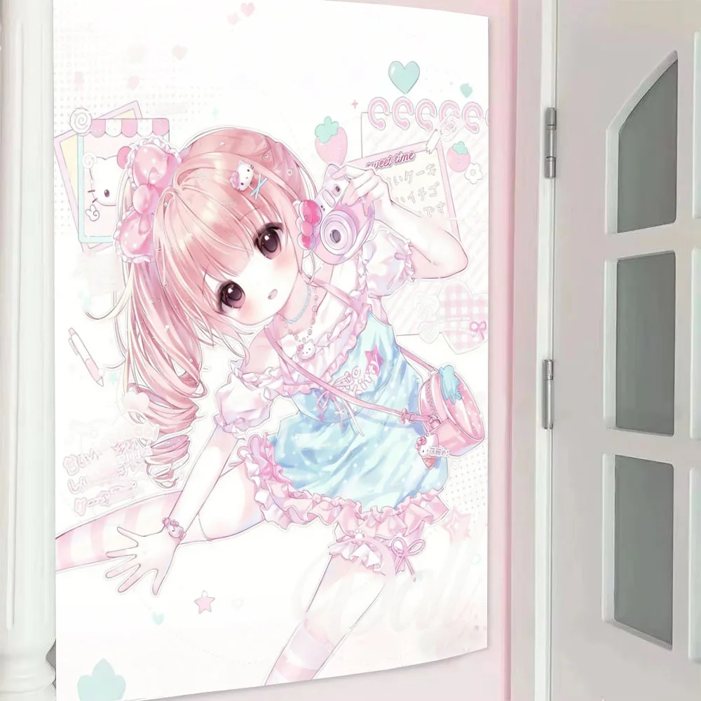 2D Weiche Niedliche Mädchen-Wandteppiche Galgame Süßer Stil Wandbehang Heimdekoration Kawaii Zimmer Ästhetischer Hintergrundstoff