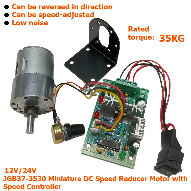 JGB37-3530 DC speed reducer with miniature gearbox for 12V and 24V, equipped with speed controller and bracket