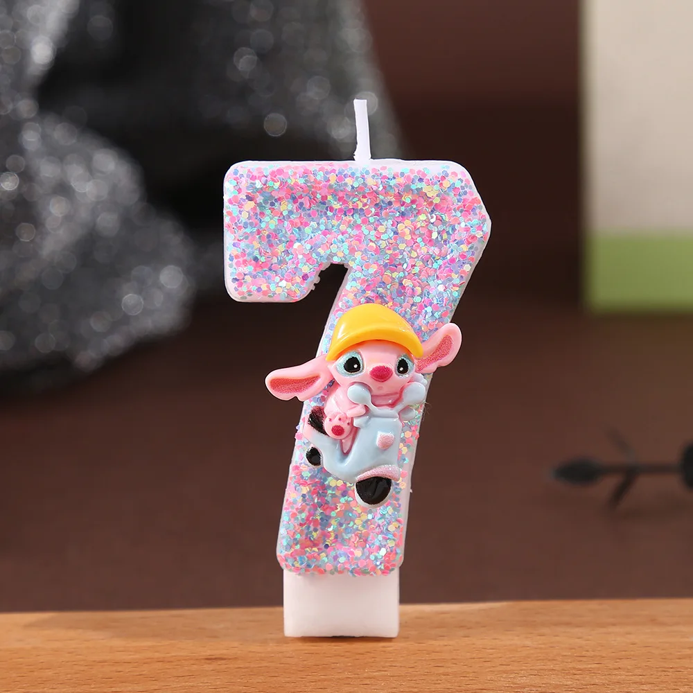 

Pink Stitch 0-9 Number Candle Cute 3D Kawaii Stitch Cartoon Character Party Cake Plug-in Birthday Cake Decoration Christmas Gift