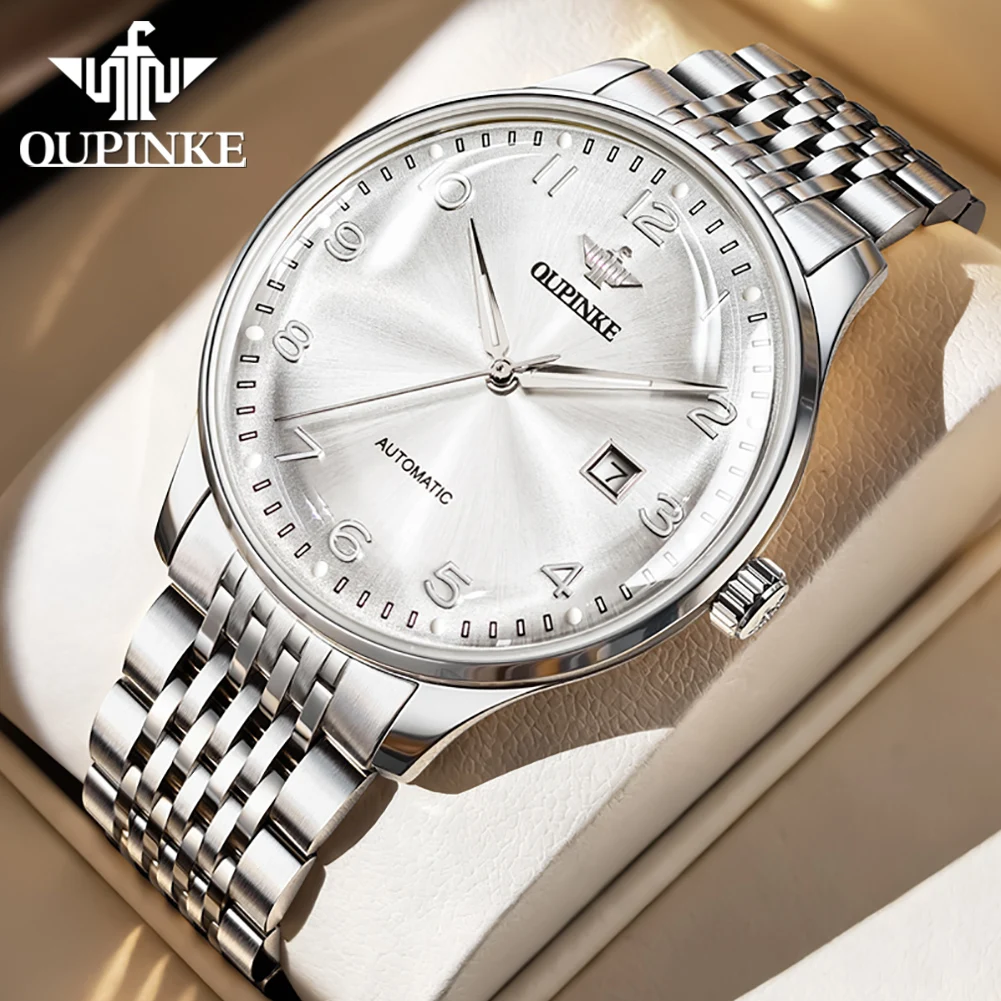 OUPINKE 3319 Men Mechanical Imported Movement Watch Big Dial Luminous Display 50m Waterproof Calendar Window Watch For Men