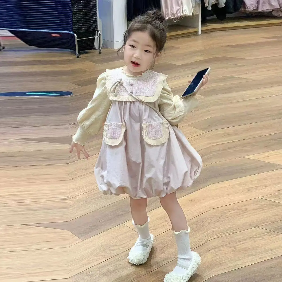 

Girls' Dress Set 2026 New Spring And Autumn Children's Lantern Sleeve Shirt Purple Tank Top Skirt Two-piece Set Kids Outfits