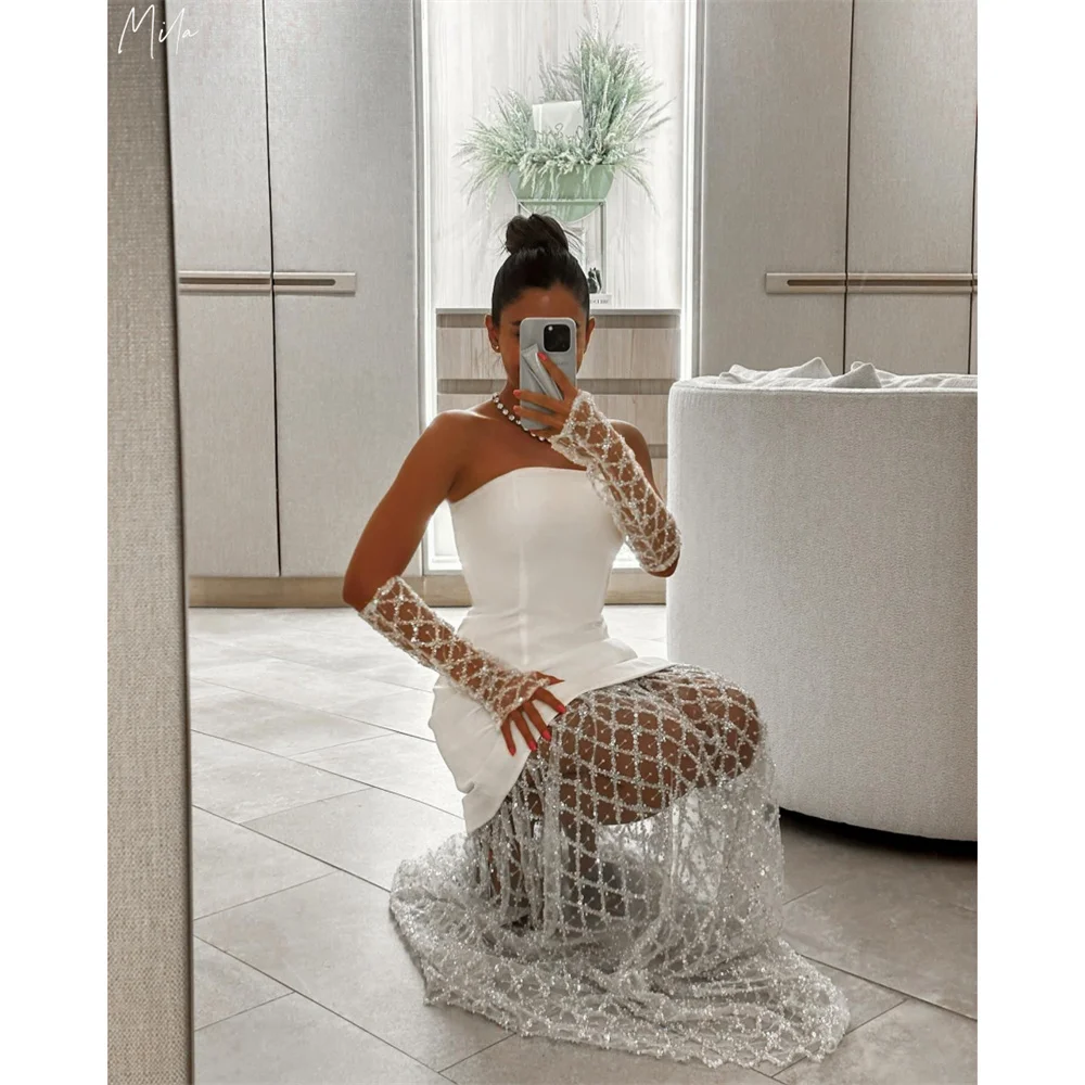 

Mila White Sleeveless Simple Prom Dress Customized Strapless Luxurious Evening Woman Dresses Floor-Length vestidos de fiesta
