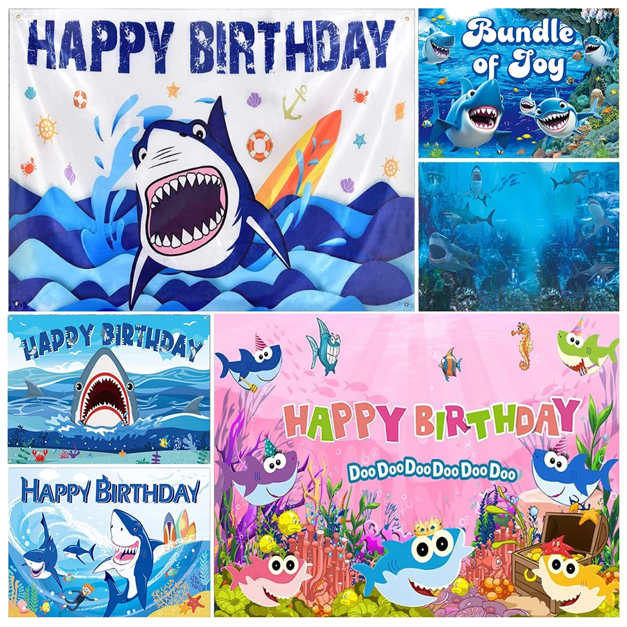 

Shark Under The Sea World Photography Backdrop for Birthday Party Banner Decor Aquarium Ocean Background Photo Booth