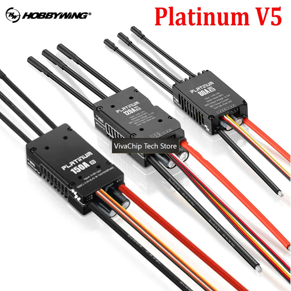 VivaCTHobbywing Platinum V5 80A 120A 150A 3-8S Brushless ESC Electric Speed Control Switchable BEC Output For RC Helicopter Fixe